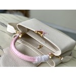 𝐋𝐎𝐔𝐈𝐒𝐕𝐔𝐈𝐓𝐓𝐎𝐍 N83103 Milk Shake White Mix Powder Ostrich Pattern Capuchines Handbag